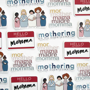 collage of mothering and momma vinyl stickers