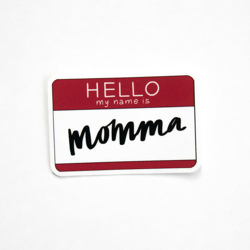 hello my name is momma name tag vinyl sticker